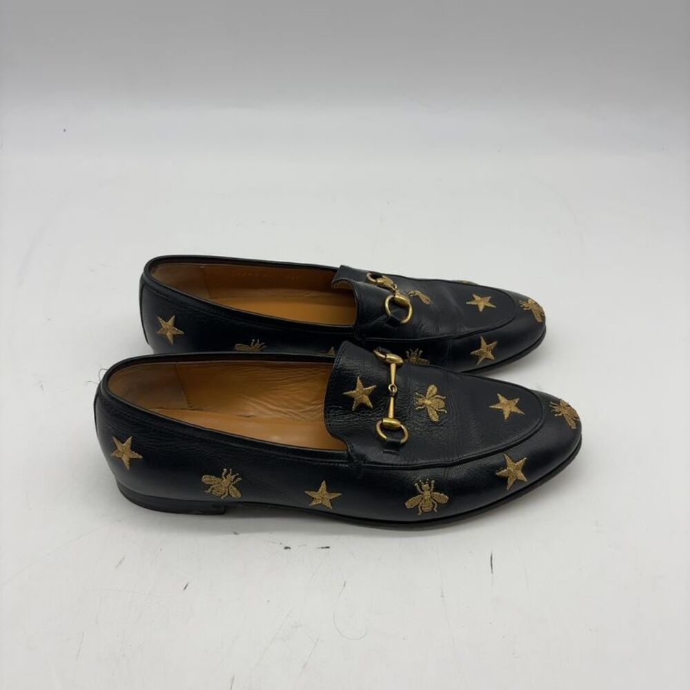 Gucci Jordaan Bee & Star Embroidered Leather Loafers - Picture 2 of 7